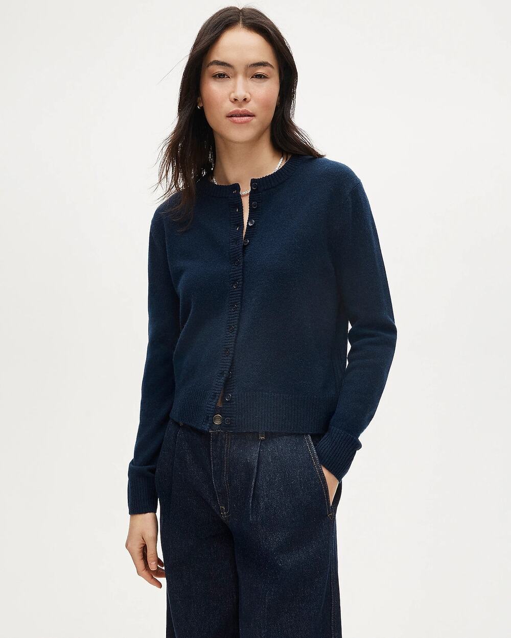 NWT J. Crew Perfect Cashmere Crewneck Cardigan Relaxed Fit Navy Blue Size Small